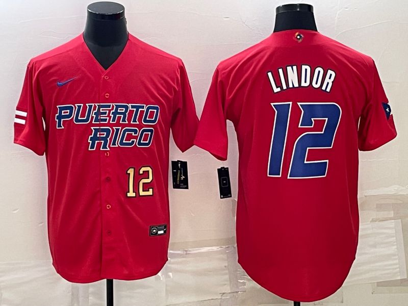 Men 2023 World Cub #12 Lindor Red Nike MLB Jersey5->more jerseys->MLB Jersey